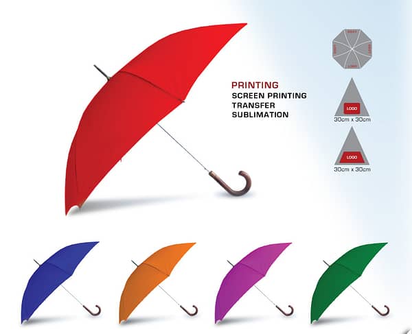 Straight umbrella with color and printing options with hook handle