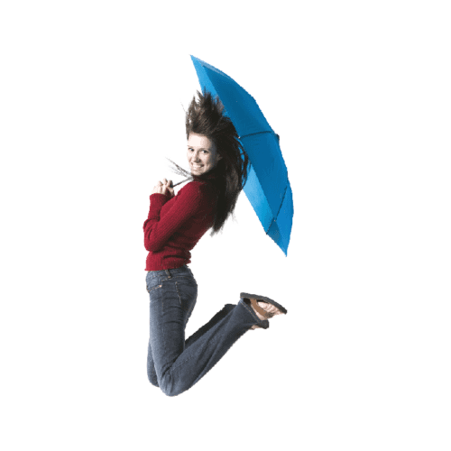 Happy Umbrella jumping girl with umbrella